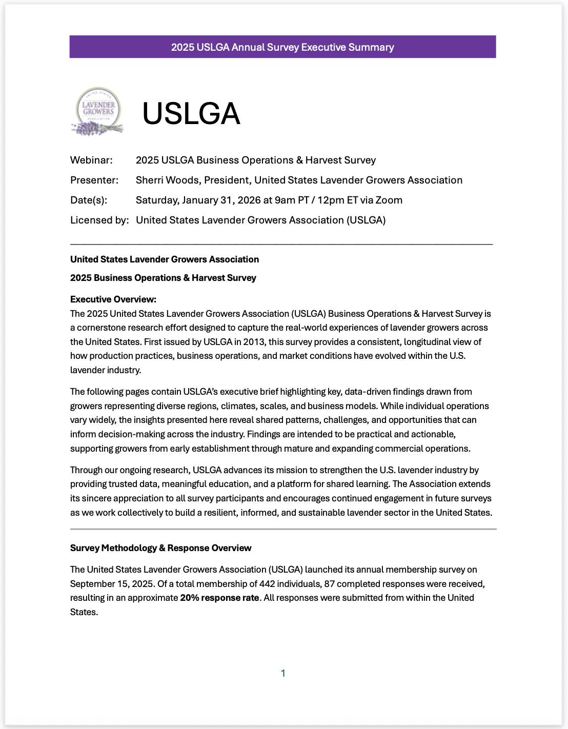 2025 USLGA Business Operations Harvest Survey - Executive Summary 1.31.2026